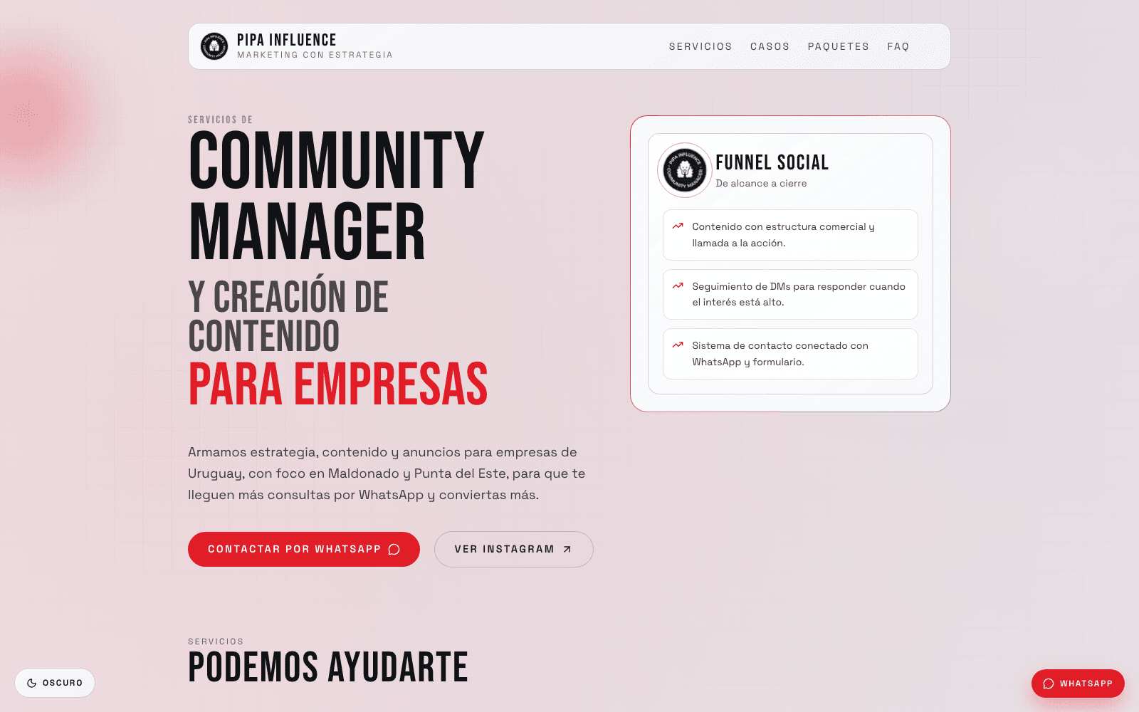 Preview de la página principal de Pipa Influence
