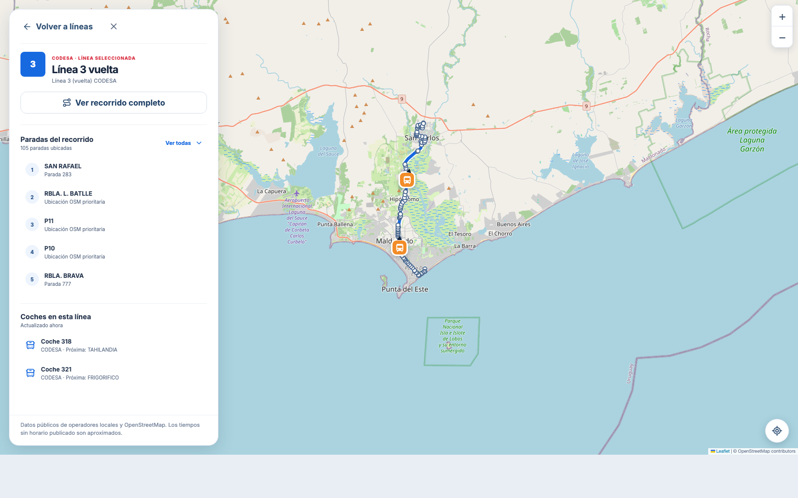Preview de CODESA Rutas con el mapa de Maldonado y Punta del Este